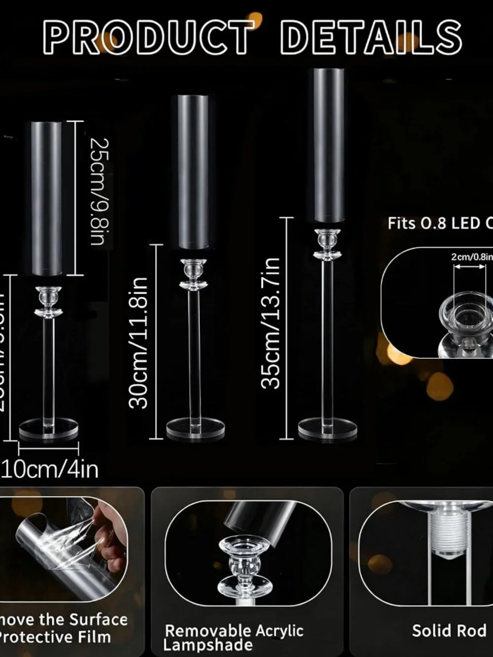 24 clear acrylic candle holders with protective shade